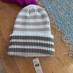 Striped White and cream Beanie